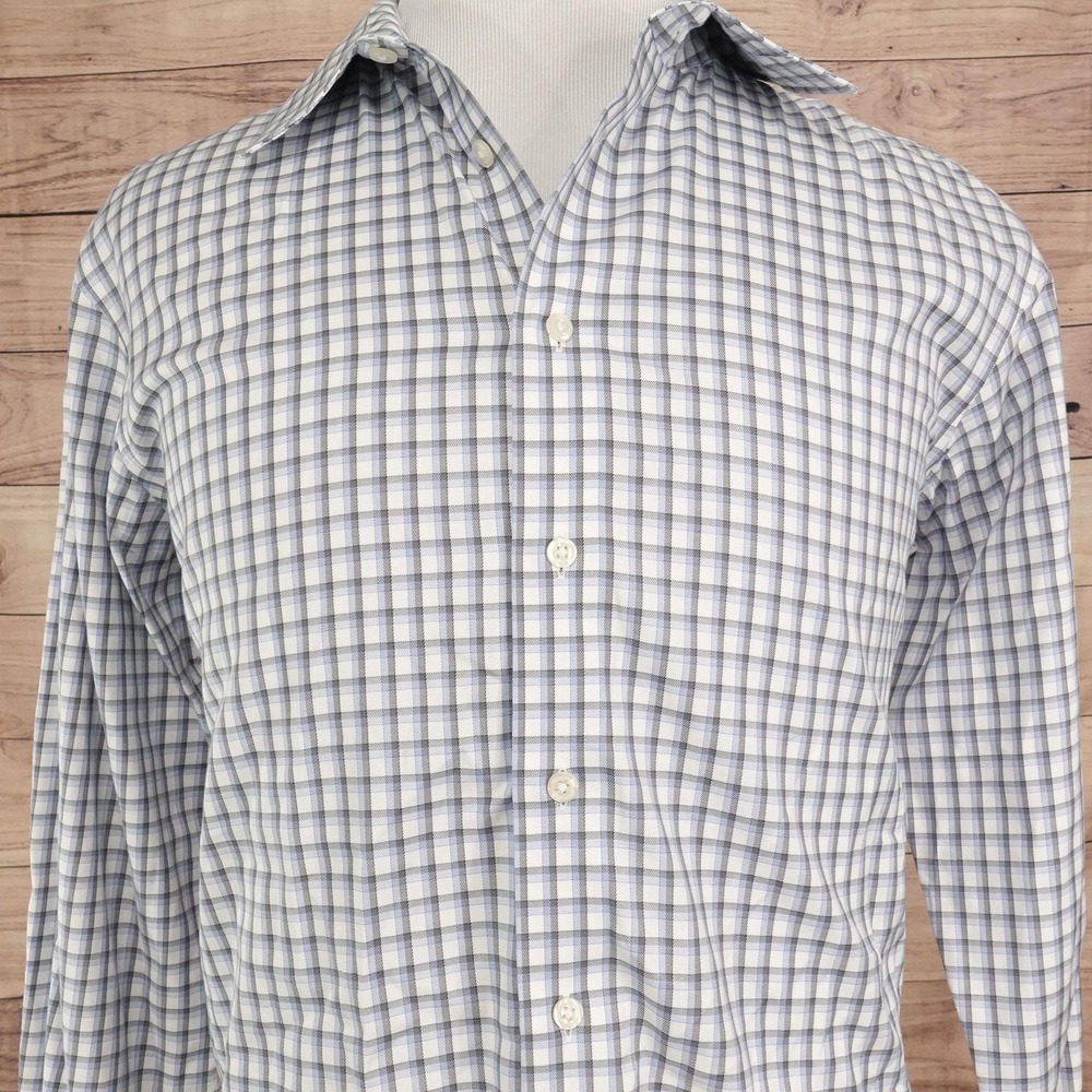 Egara Shirt Mens XL Blue Check Long Sleeve Button-Up Non-Iron Slim Fit